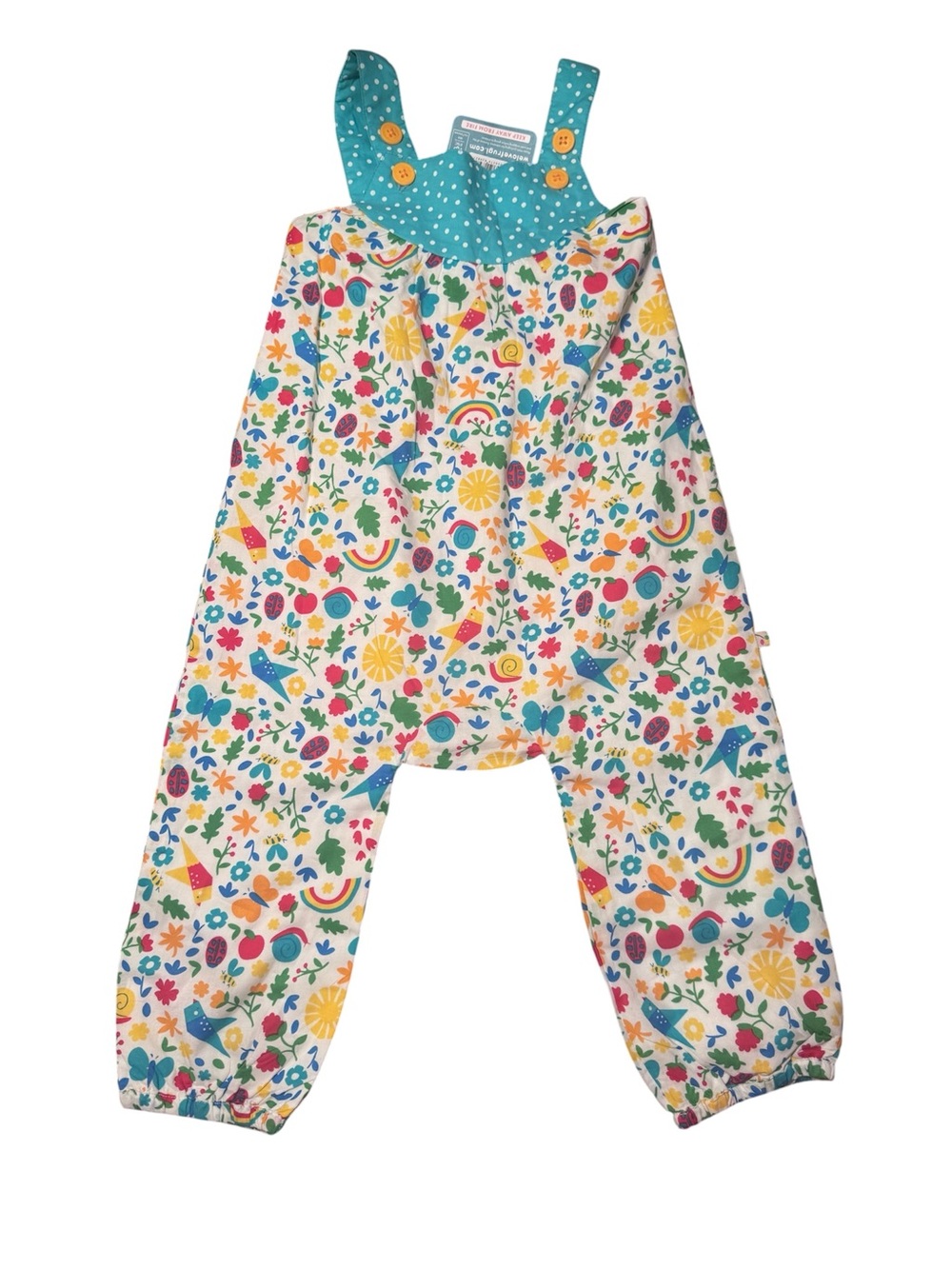 Colorful Floral & Rainbow Print Baby One-Piece Romper - Teal Pocket Detail